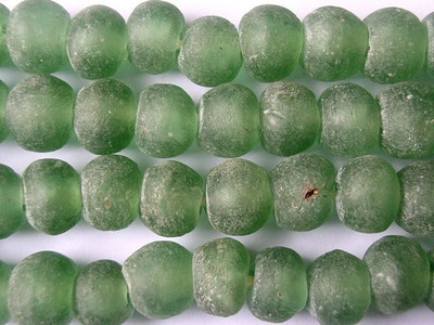 Green Coke Bottle Recycled Glass Beads 14mm - Africa (RG78) - Happy
