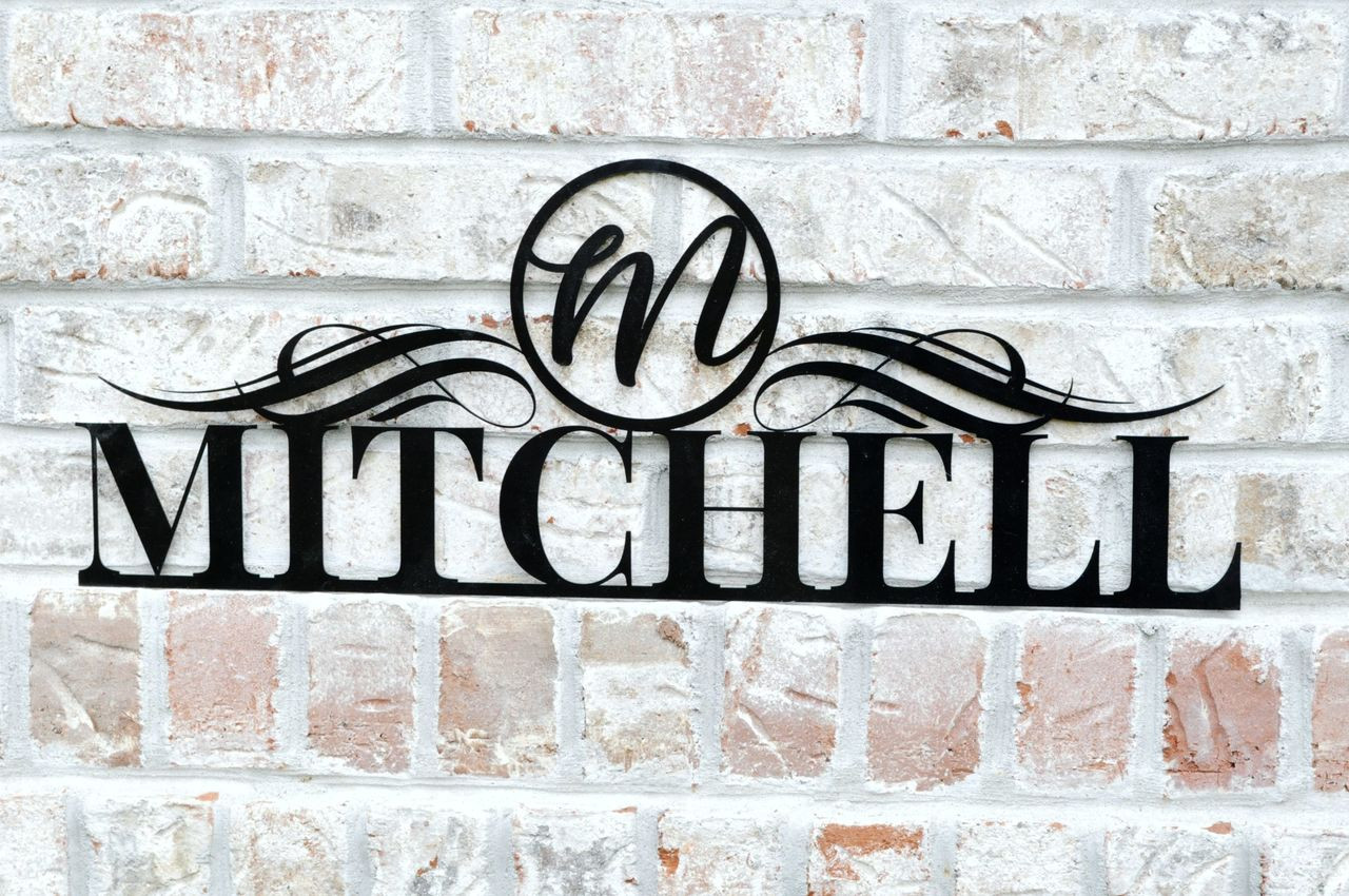 Personalized Metal Name Sign with Circle Monogram