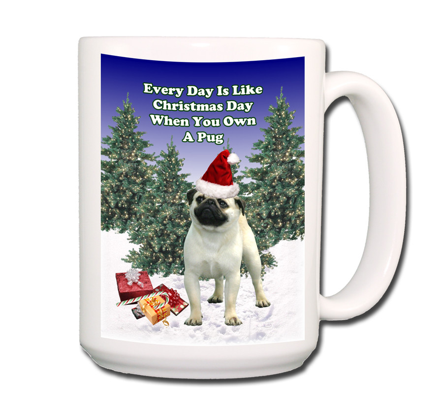 Pug Christmas Holidays Coffee Tea Mug 15oz (Fawn)