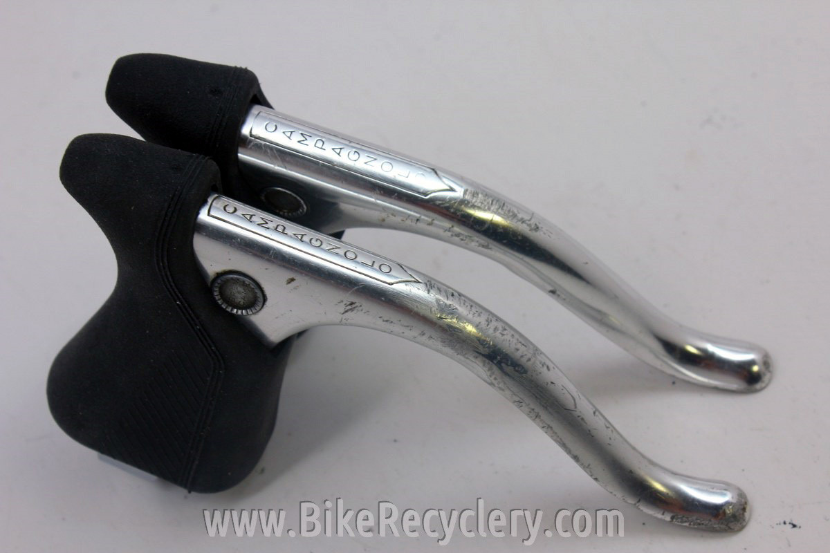 Vintage Campagnolo Nuovo Record Brake Levers Early Model w/Round Hole, NEW Black Hoods Bike