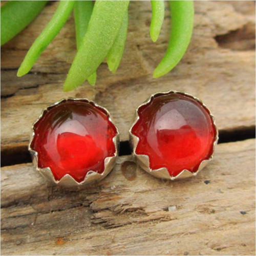 Hessonite Garnet Cabochon Stud Earrings