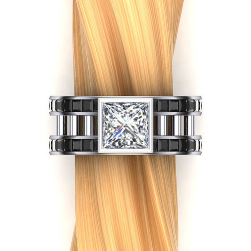 White Collar, Black Tie Men's Engagement Ring | 2 Ct Square Diamond