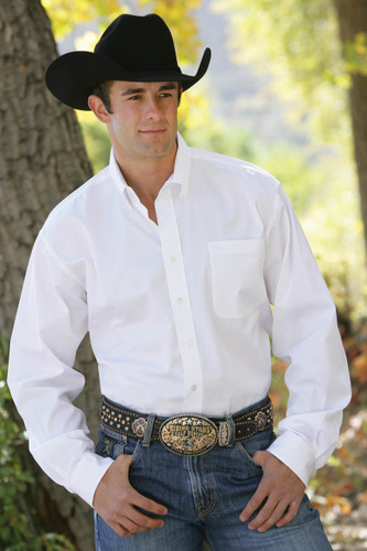 Men's Cinch L/S, White Pinpoint Oxford