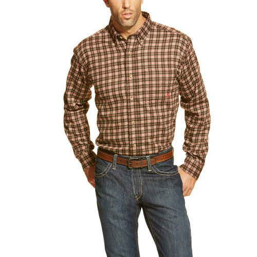 Men's Ariat L/S, FR Brown Plaid