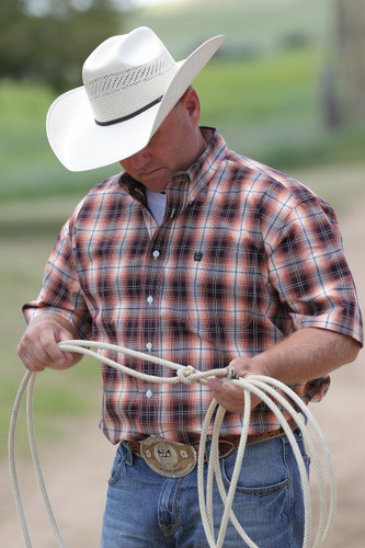 Men's Cinch S/S, Orange with Purple Plaid