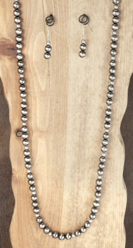 West & Co. Necklace & Earrings, Worn Silver Beads, Single Strand