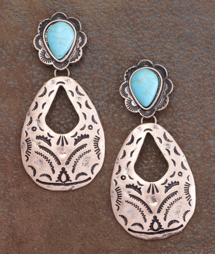 West & Co. Earrings, Copper Teardrop with Turquoise Stud