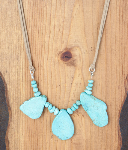 West & Co. Necklace, Brown 2 Strand Cord, 3 Turquoise Chunks