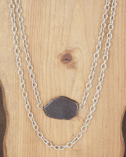 West & Co. Necklace, 2 Silver Chains, Black Chunky Stone