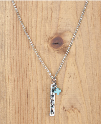West & Co. Necklace, Silver Blessed Bar, Turquoise Charm
