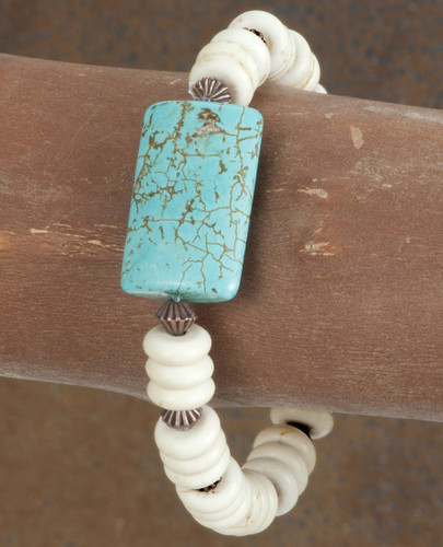 West & Co. Bracelet, Ivory Disk Beads with Rectangular Turquoise Stone