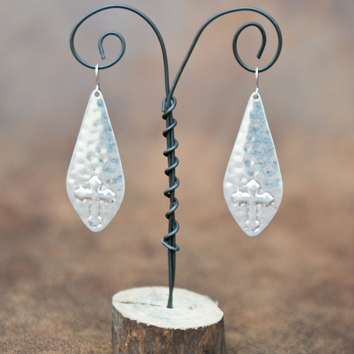 West & Co. Earrings, Silver Teardrops with Cross