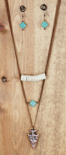 West & Co. Necklace, Three Layer Copper Arrowhead, Turquoise and Ivory Accents