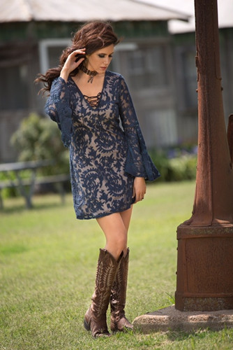 Women's Brontë Dress, Azure, Navy Lace