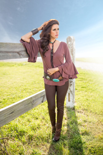 Women's Brontë L/S, Veronica, V-Neck with Bell Sleeves, Chocolate