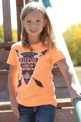 Girls Cruel Girl S/S, Orange with Warrior Spirit Arrowhead