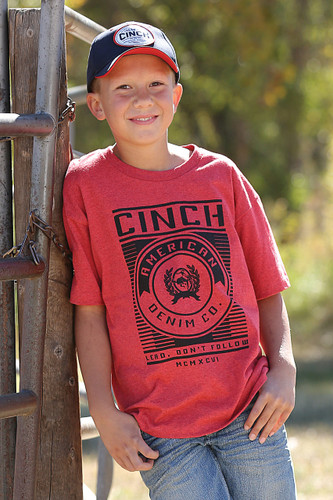 Boys Cinch S/S, Red Tee with Black Logo