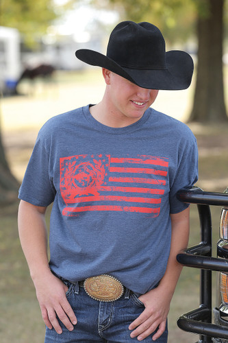 Men's Cinch Tee, Navy with Red Flag Logo