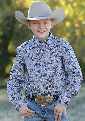 Boys Cinch L/S, Navy Paisley
