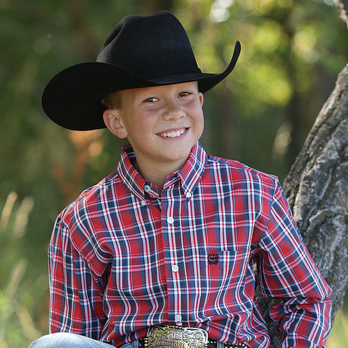 Boys Cinch L/S, Navy and Red Plaid