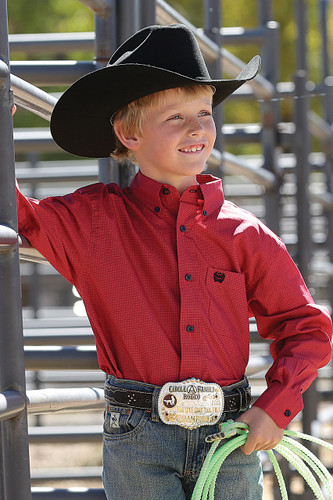 Boys Cinch L/S, Red with Black Print