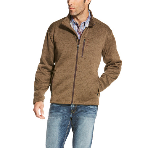 Men's Ariat Sweater, Caldwell, Full Zip, Fossil Brown
