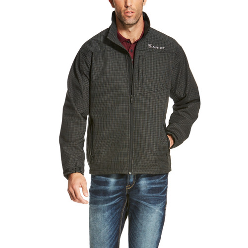 Men's Ariat Jacket, Vernon, Softshell, Black with White Gridlines