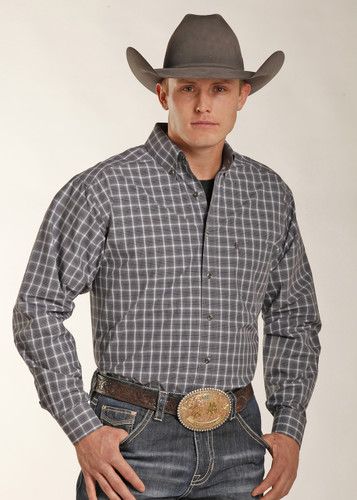 Men's Tuf Cooper L/S, Navy, Gray and White Plaid