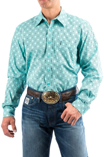 Men's Cinch L/S Modern Fit, Mint with Black Diamond Print