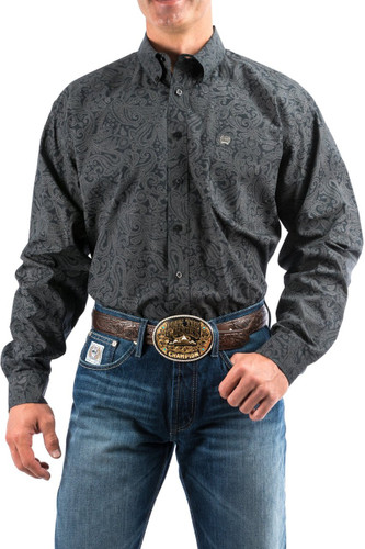 Men's Cinch L/S, Black with Gray Paisley Print