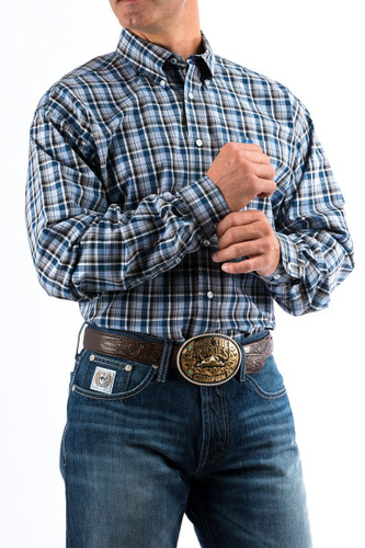 Men's Cinch L/S, Blue, Gray and White Plaid