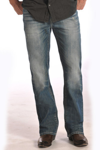 Men's Rock & Roll Jeans Med Wash, Relax, Straight Leg, Cream "V" Stitch Pocket