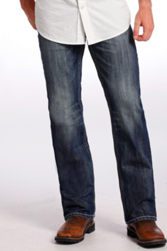 Men's Rock & Roll Jeans Dark Wash, Relax, Straight Leg, Gray "V" Stitch Pocket