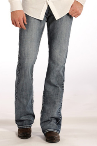 Men's Rock & Roll Jeans Medium Wash, Regular Boot Cut, White "V" Stitch