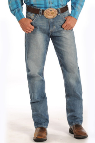 Men's Rock & Roll Jeans, Medium Wash, Tan Stitch, Tuff Cooper Competition