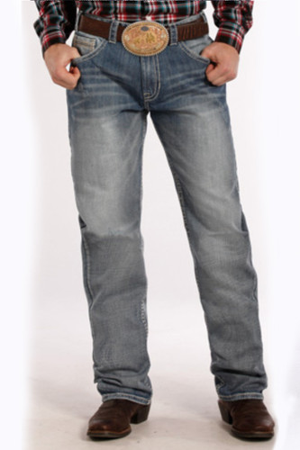 Men's Rock & Roll Jeans,Tuf Cooper Competiton Fit, Light Wash, Navy/Cream "V" Pocket