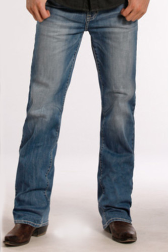 Men's Rock & Roll Jeans, Relaxed, Straight Leg, Medium Wash, Tan "V" Pocket