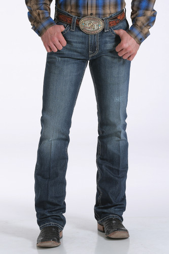 Men's Cinch Jeans, Ian, Medium Wash, Cream & Tan Pocket
