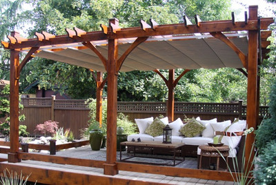 Retractable Roof Pergola. Shade Made Of Marine Grade Material 12x16 Everlynn Western Cedar Pergola Kit with retractable canopy - Retractable Roof Pergola. Shade Made Of Marine Grade Material