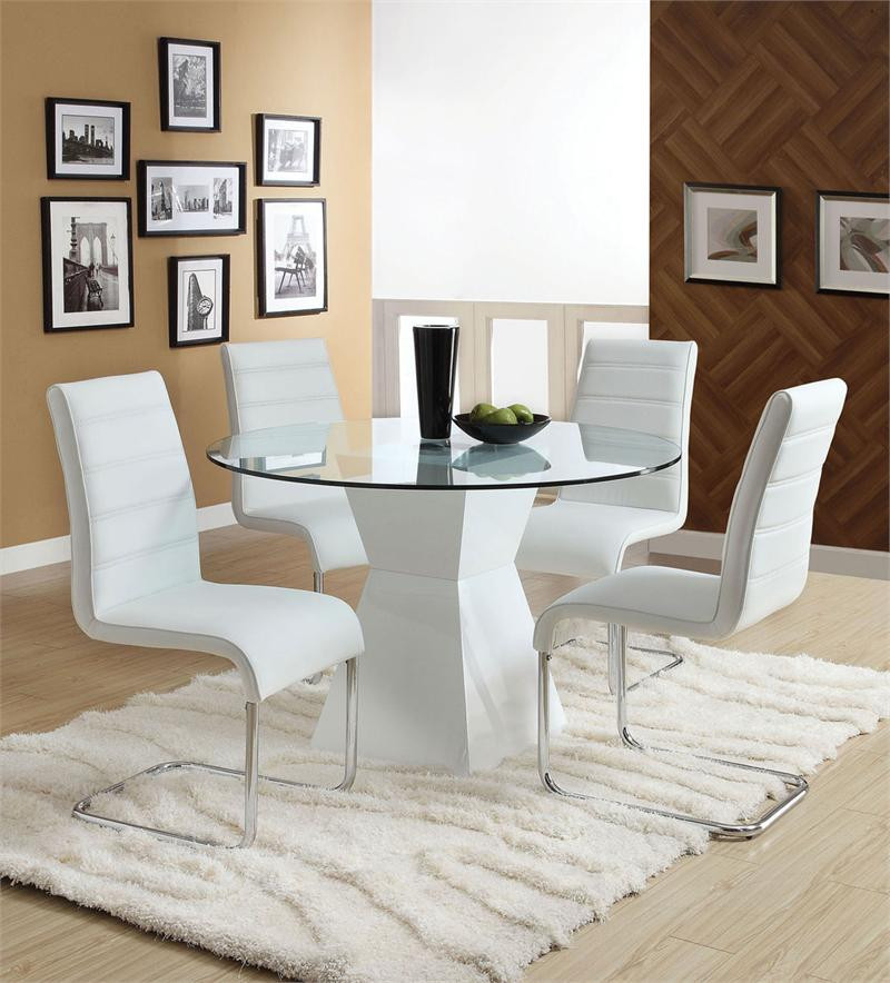 45" Lynelle White Round Glass Dining Table Set