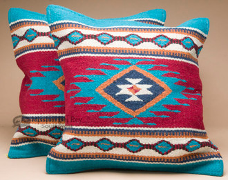 Pair Southwest Wool Pillow Covers 18x18 -Zia Style - Mission Del Rey Southwest