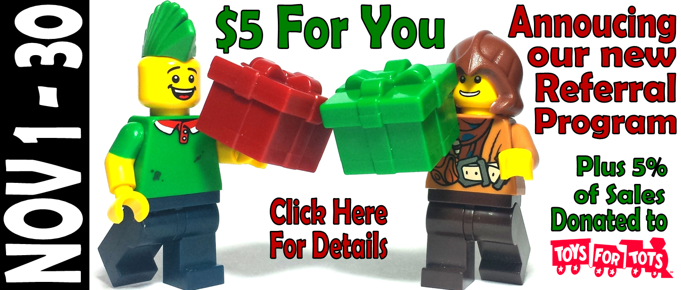 new referral program plus new custom lego items on sales