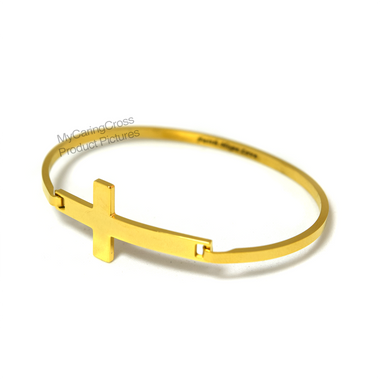 Stainless Steel Gold Cross Bracelet Inscirbed With Faith Love Hope Image 1