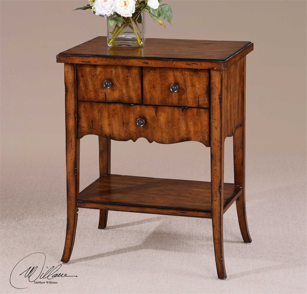 Carmel Distressed Wood End Table With Drawers