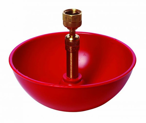 Game Bird Automatic Poultry Fount
Item #: 2500
This dependable waterer provides a limitless supply of clean water for adult game birds and small chicken breeds. Everything you need is included to hook up to any standard half- inch NPT pipe. Heavy-duty plastic bowl with non-rusting brass fountain stem. Valve safely operates between 20 and 50 psi. Holds 2 pints of water and waters up to 175 birds. Bowl measures 6.5 inch in diameter and 2.5 inch deep. Little Giant Bowl Guard (Item 1018) to prevent roosting on the fount sold separately. (NOTE: This fount will attach to a garden hose with an adapter going from 1/2 inch male iron pipe to 3/4 inch female hose; adapter not included with product.)
Hooks up to any standard half- inch NPT pipe
Provides a limitless supply of clean water
Operates between 20 and 50 psi
Holds 2 pints of water, waters up to 175 birds
6.5 inch in diameter and 2.5 inch deep