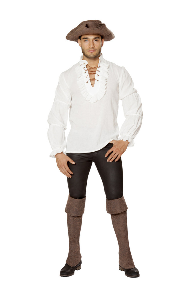 Sexy Roma Ivory White Mens Ruffled Lace Up Pirate Shirt Halloween Party Costume 1692