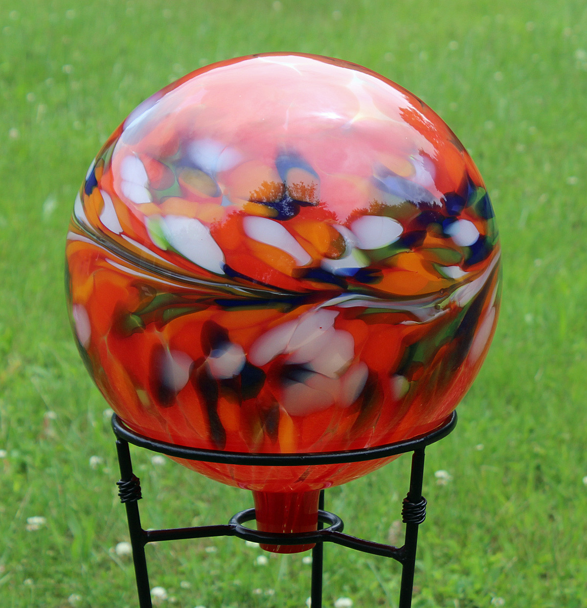 Glass Gazing Ball "Circus Red" 12 Inch Iridized