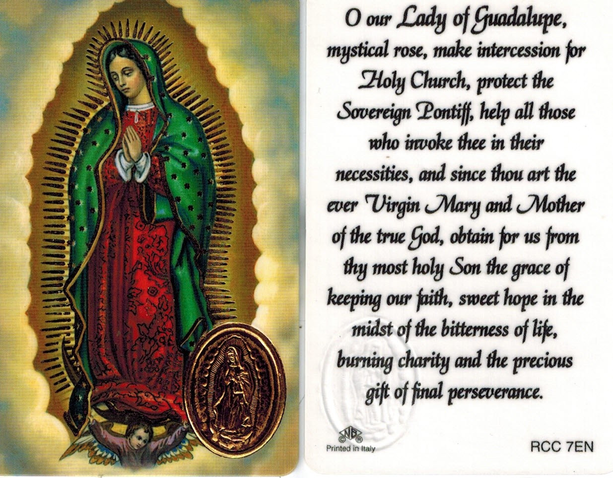 Prayer to Our Lady of Guadalupe Prayer Card with Medal