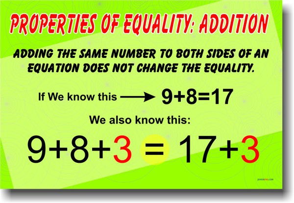 Properties Of Equality Addition Educational Classroom Math Poster 