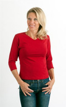 Chilli Red 3/4 Sleeve V-Neck Bamboo T-Shirt